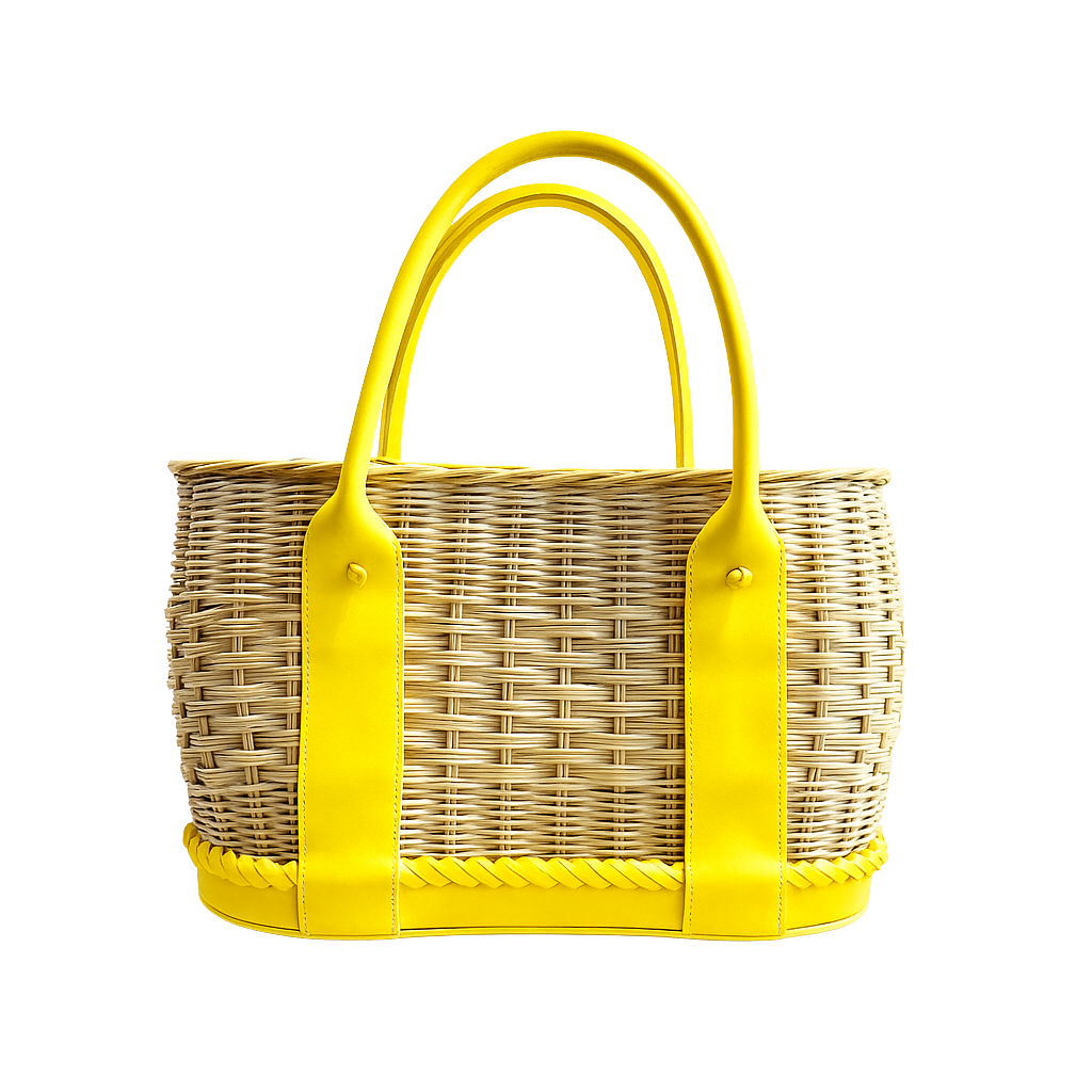 Hand-Basket Tote Yellow Leather Middle Weave