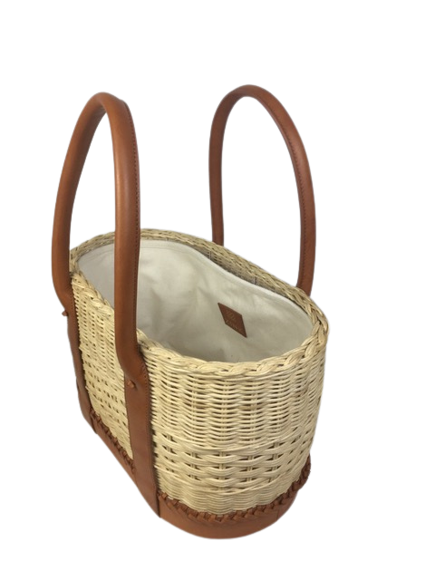 Hand-Basket Tote Saddle Leather Middle Weave Large