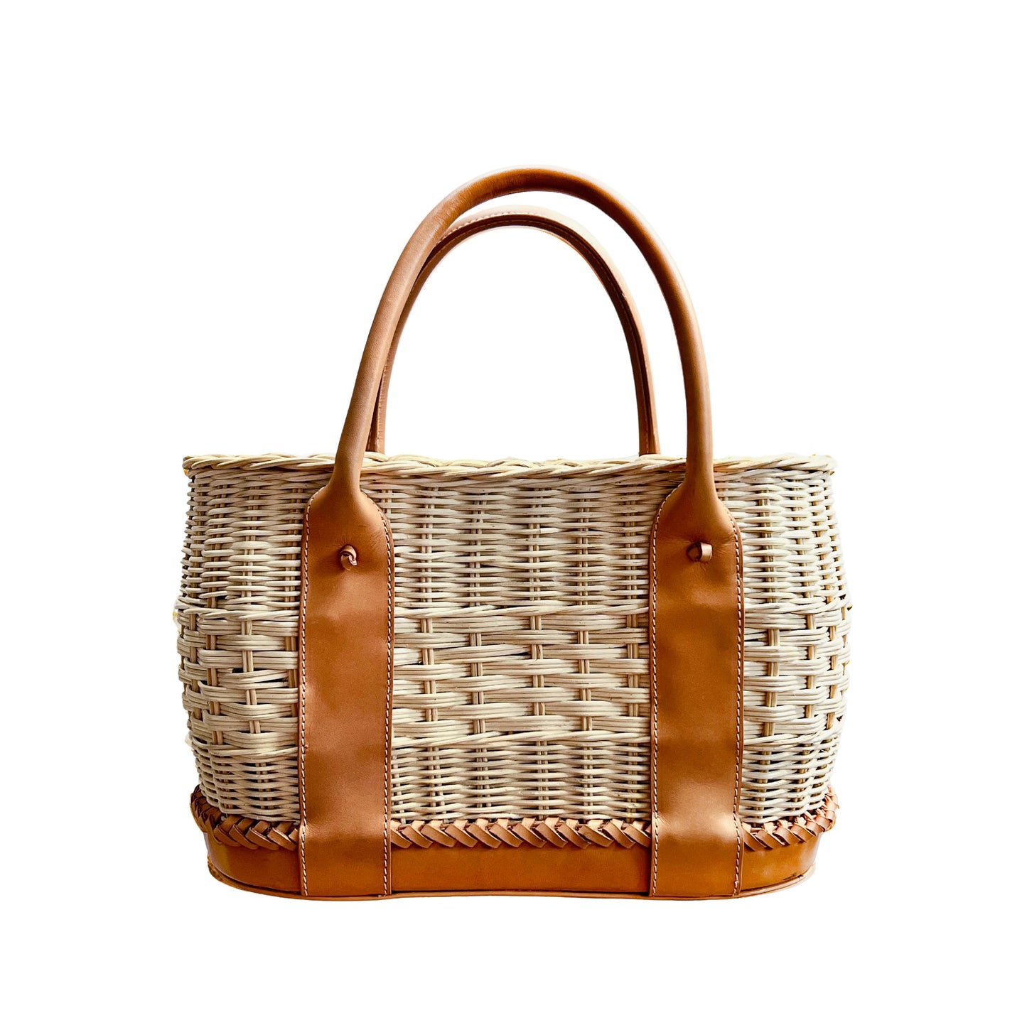 Hand-Basket Tote Saddle Leather Middle Weave B Grade